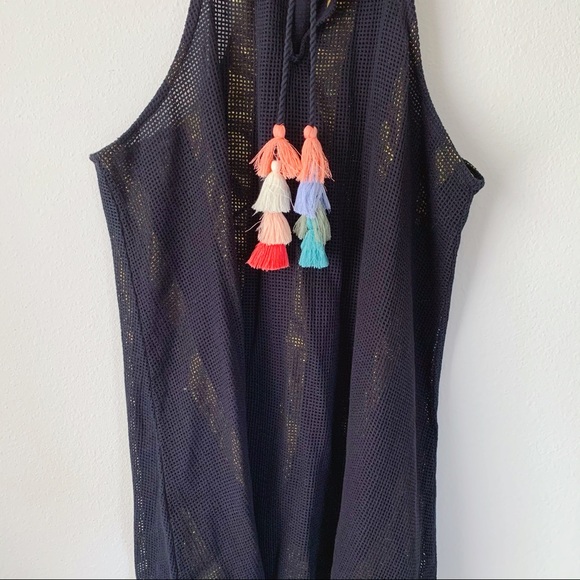 GIANNI BINI Black Mesh Overlay Tassels Mini Dress - Picture 2 of 5